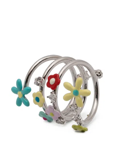 Yvmin Flower-motif Crystal-embellished Spiral Ring In Multi