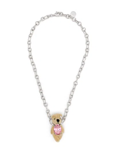 Yvmin Furry Bear Necklace In Metallic