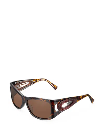 Yvmin Hair-clip Rectangle-frame Sunglasses In Brown
