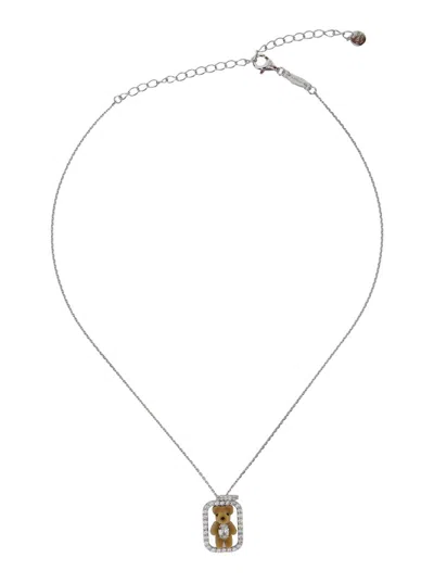 Yvmin Inlaid Mini Bear Pendant Necklace In Beige