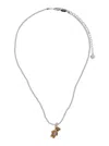 Yvmin Pink Necklace With Bead Embellishments And Bear Detail In Sterling Silver Woman In White