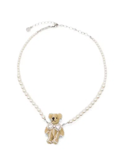 Yvmin Necklace Teddy Bear "bowknot Pearl Bear" In White
