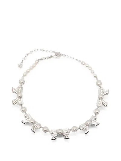 Yvmin Necklace With Bows And Pearls "pearl Bowknot Nacre" In Metallic