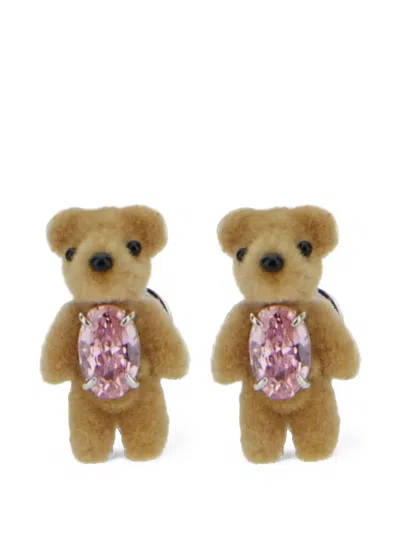 Yvmin Paradise Crystal-embellished Bear Earrings In Brown