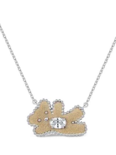 Yvmin Paradise Crystal-embellished Bear Necklace In Silver