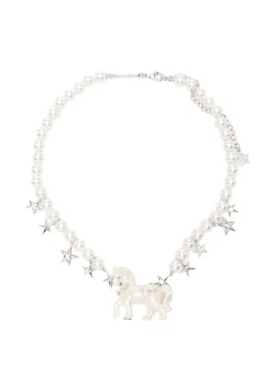 Yvmin Pony Star Pearl Chain Necklace Silver 925 Plated 18k Gold In Metallic