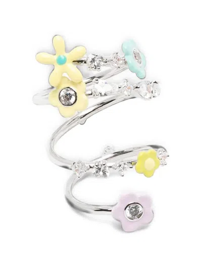 Yvmin Ring Flower Gemstone Spiral In Metallic