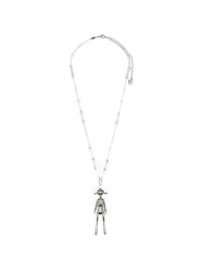 Yvmin Small Girl Crystal-embellished Doll Necklace In Silver