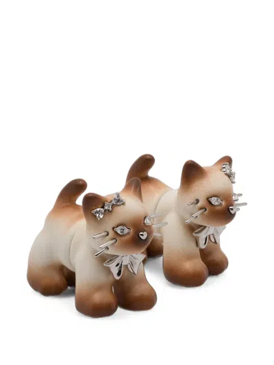 Yvmin Split Kitten Crystal-embellished Earrings In Brown