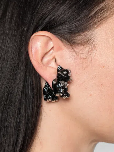 Yvmin Split Kitten Crystal-embellished Earrings In Black