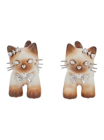 Yvmin Split Kitten Earrings In Brown