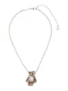 Yvmin Square Stone Plush Bear Pearl Necklace In Metallic