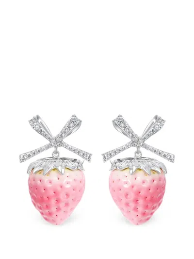 Yvmin Strawberry Bow-detail Earrings In Pink