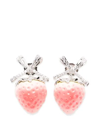 Yvmin Strawberry Bowknot Earrings In Silver
