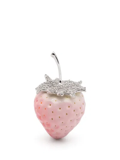 Yvmin Strawberry Pavé Gemstone Earring In Silver
