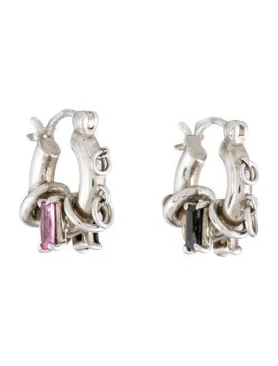 Pre-owned Yvmin Synthetic Sapphire & Cubic Zirconia Hoop Earrings In Multi