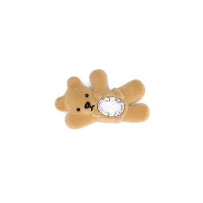 Yvmin Teddy Bear Embellished Velvet Hair Clip In Brown