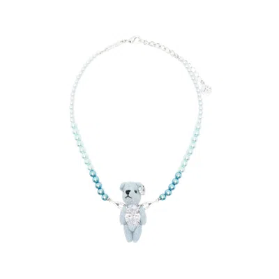 Yvmin Teddy Bear Pendant With Crystal Embellishments Necklace In Silver