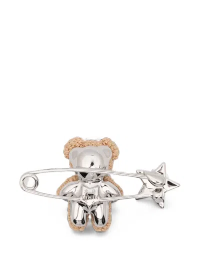 Yvmin Teddy Bear Star-embellished Brooch In Silver