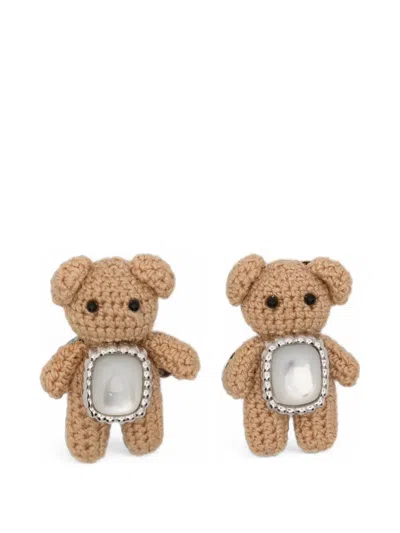 Yvmin Woven Mini Bear Mother-of-pearl Earrings In Multi