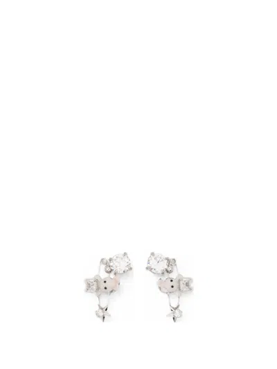 Yvmin Woven Mini Rabbit Safety-pin Earrings In Silver
