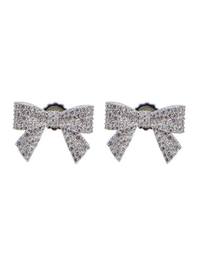 Yvmin X Shushu Tong Metallic Earings With All-over Gemstone Embellishments And Bow Design In Grey