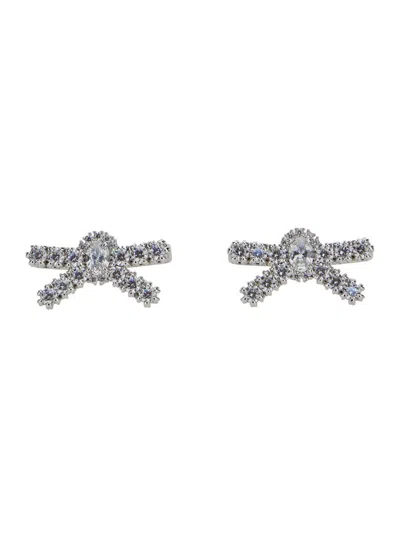 Yvmin X Shushu Tong Metallic Earings With Gemstone Embellishments And Bow Design In Grey
