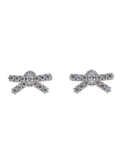 Yvmin X Shushu Tong Metallic Earings With Gemstone Embellishments And Bow Design In Brass Blend Woman In Grey
