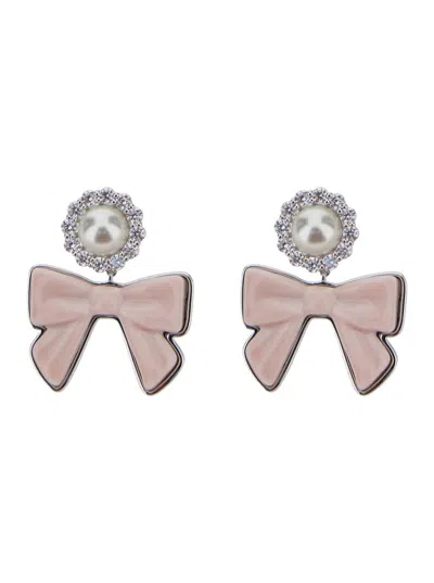 YVMIN X SHUSHU TONG PINK EARINGS WITH BOW DETAIL AND REAR CLOSURE IN SILVER BLEND WOMAN