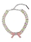 Yvmin X Shushu Tong Pink Necklace With All-over Gemstone Embellishments And Bow Detail In Silver And Gemstones Woman In Pink