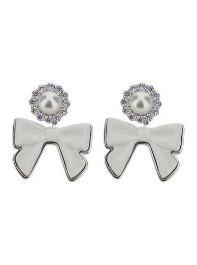 Yvmin X Shushu Tong White Earings With Bow Detail And Rear Closure In Silver Blend Woman