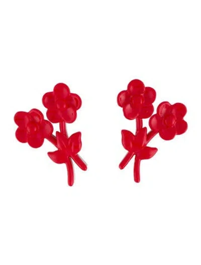 Pre-owned Yvmin X Shushu/tong Resin Flower Drop Earrings In Red