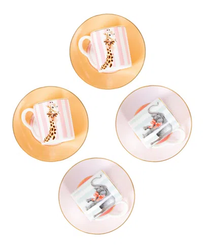 Yvonne Ellen Animal Espresso Cup Saucers 8-pc. Set, Service For 4 In Multi