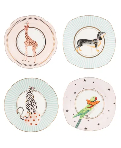 Yvonne Ellen Animal Tea Plates, Set Of 4 In Multi