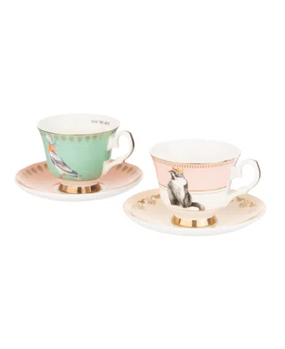 Yvonne Ellen Best Of British Teacup And Saucers, Set Of 2 In Multi