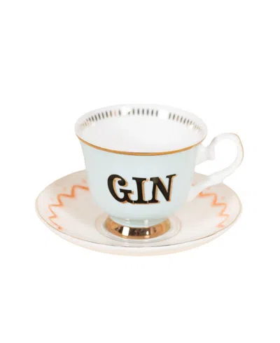 Yvonne Ellen Gin 2-piece Teacup & Saucer Set In Blue