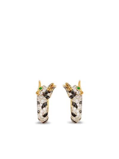YVONNE LÉON YVONNE LÉON - 9KT YELLOW GOLD MINI CRÉOLES FELIN DIAMOND AND TSAVORITE HOOP EARRINGS - WOMEN'S