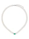 YVONNE LÉON 18K WHITE GOLD COLLIER PERLES PEARL AND EMERALD CHOKER