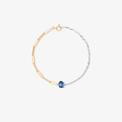 Yvonne Léon 18k Yellow And White Gold Mixed Chain Sapphire Bracelet In Silver