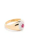 Yvonne Léon 18kt Yellow Gold Mini Chevalière Pompadour Diamond And Emerald Signet Ring In Gold