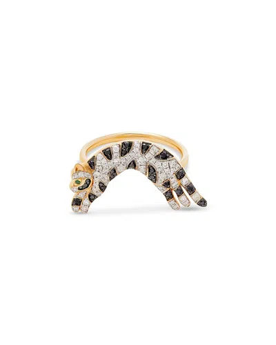Yvonne Léon 18k Yellow Gold Diamond & Tsavorite Cat Ring