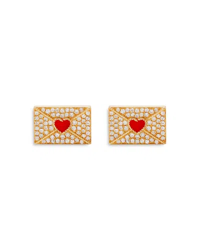 Yvonne Léon 18k Yellow Gold Grey Diamond Heart Envelope Stud Earrings