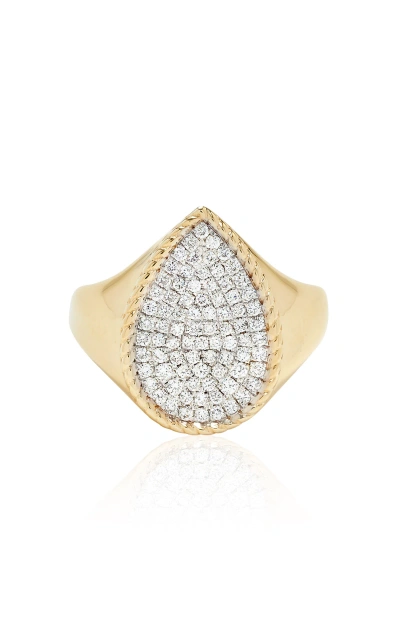 Yvonne Léon 18k Yellow Gold Half Diamond Pear Signet Ring In White