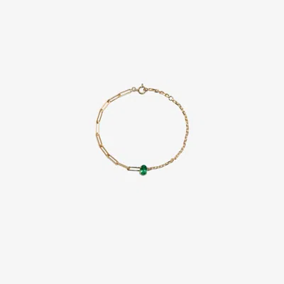 Yvonne Léon 18k Yellow Gold Mixed Chain Emerald Bracelet
