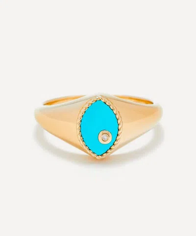 Yvonne Léon Yvonne Leon 9ct Gold Baby Chevaliere Marquise Turquoise Signet Ring