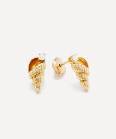 Yvonne Léon Yvonne Leon 9ct Gold Diamond Shell Stud Earrings