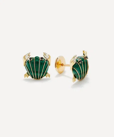 Yvonne Léon Yvonne Leon 9ct Gold Malachite Diamond Shell Crab Stud Earrings