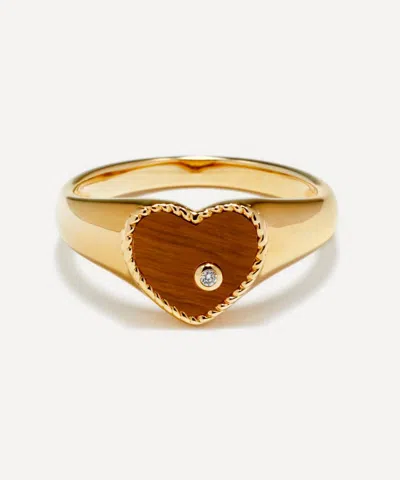 Yvonne Léon Yvonne Leon 9ct Gold Tigers Eye Baby Heart Signet Ring