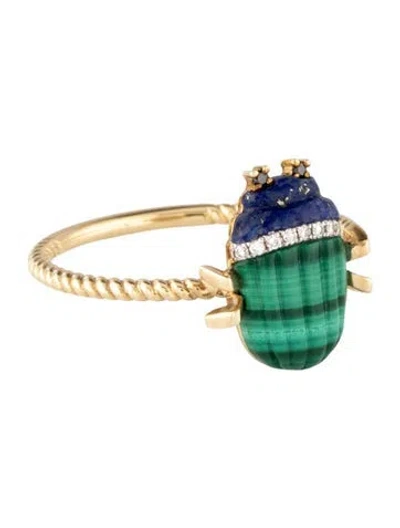 Pre-owned Yvonne Léon 9k Diamond & Multistone Scarabee Mini Cocktail Ring In Multicolor