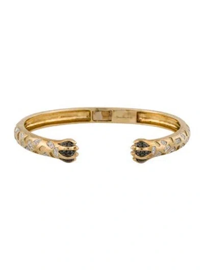 Pre-owned Yvonne Léon 9k Diamond Jonc Papatte Or Jaune Cuff, 6.25" In Multi